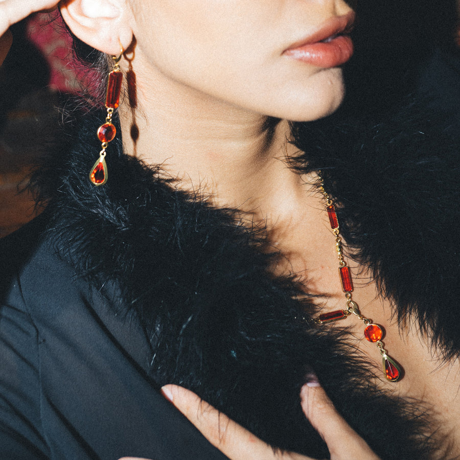 Vintage Ruby Red Link Earrings